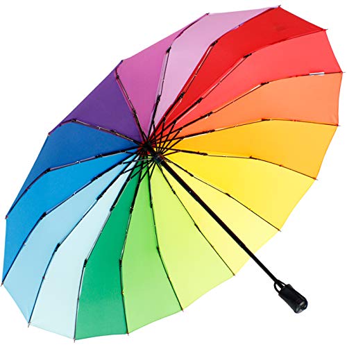 iX-brella Paraguas de bolsillo de 16 piezas con abridor de mano., arcoiris (Multicolor) - .