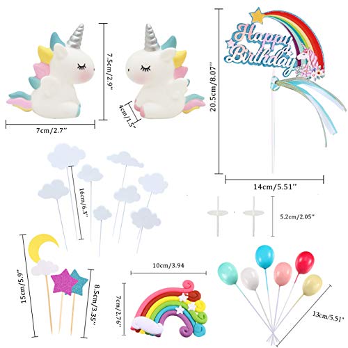 iZoeL Unicornio Decoración de Tartas Cumpleaños Happy Birthday Banderines Globos Arcoiris Estrella Cake Topper Decorar Tartas Infantiles Niñas