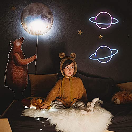 Jabroyee Lámpara LED colgante de neón, planetas, luz nocturna colgante, color azul en polvo, luz LED, adecuada para habitaciones infantiles, dormitorios, cumpleaños, fiestas, bares, playa, bodas, etc.