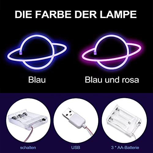 Jabroyee Lámpara LED colgante de neón, planetas, luz nocturna colgante, color azul en polvo, luz LED, adecuada para habitaciones infantiles, dormitorios, cumpleaños, fiestas, bares, playa, bodas, etc.