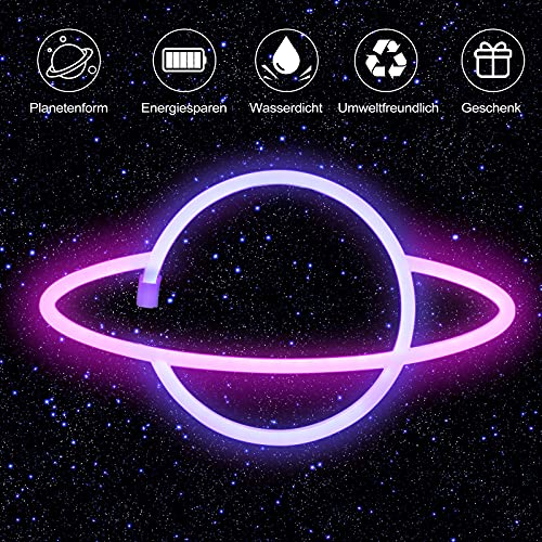 Jabroyee Lámpara LED colgante de neón, planetas, luz nocturna colgante, color azul en polvo, luz LED, adecuada para habitaciones infantiles, dormitorios, cumpleaños, fiestas, bares, playa, bodas, etc.