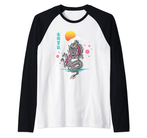 Japanese Aesthetic Dragon Asian Demon Spirit Sakura Tattoo Camiseta Manga Raglan