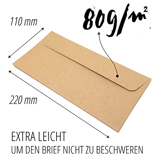 Japun - sobres (100 piezas) de papel Kraft antiguo / sin ventana - DIN largo - 222 x 110 mm, envolventes, la cierro