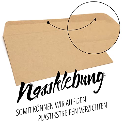 Japun - sobres (100 piezas) de papel Kraft antiguo / sin ventana - DIN largo - 222 x 110 mm, envolventes, la cierro