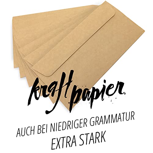 Japun - sobres (100 piezas) de papel Kraft antiguo / sin ventana - DIN largo - 222 x 110 mm, envolventes, la cierro