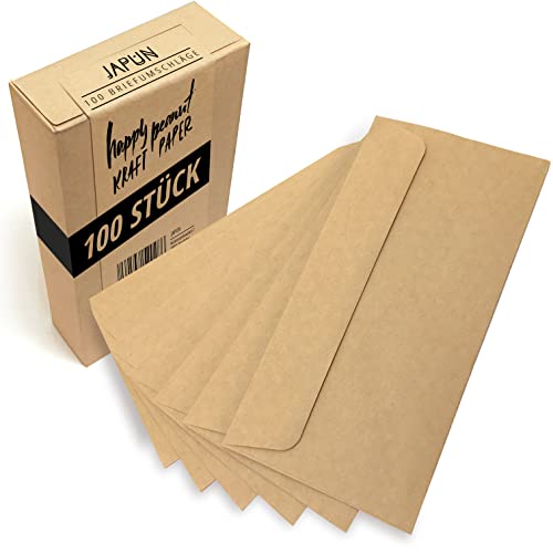 Japun - sobres (100 piezas) de papel Kraft antiguo / sin ventana - DIN largo - 222 x 110 mm, envolventes, la cierro
