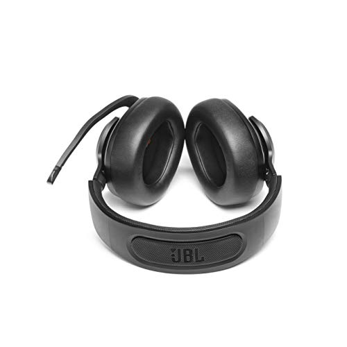 JBL Quantum 400 Auriculares para gamers con un diseño llamativo, tecnología de virtualización surround y reproducción DTS, con micrófono y RGB, compatible con múltiples plataformas, en negro