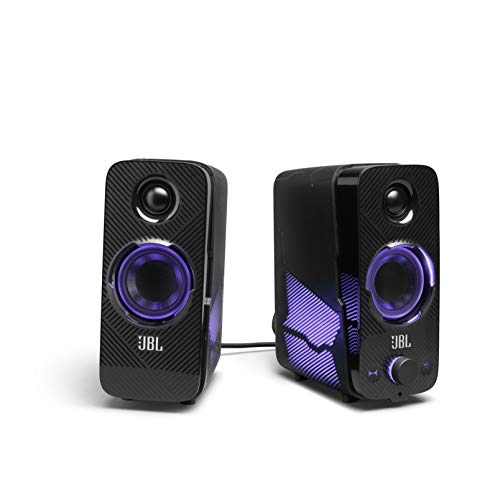 JBL Quantum DUO Altavoz para gamers con tecnología Dolby Digital para una profundidad de sonido y luces LED con efectos de iluminación, diseño llamativo, color negro