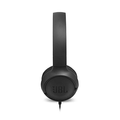 JBL Tune 500 - Auriculares supraaurales de cable y control remoto de un solo botón, micrófono incluido, asistente de voz, negro