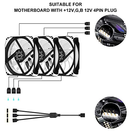J&D 3 Paquetes RGB Ventilador PC, 12V 4 Pin Paquete Silencioso Triple 120mm Caja Kit de Ventilador con Control Inteligente de Iluminación Direccionable RGB PWM para Motherboard Sync/PC Caja