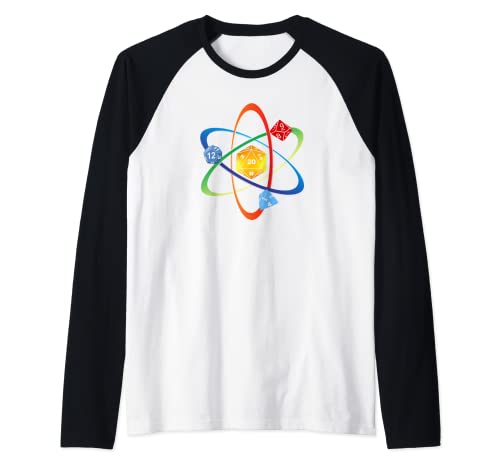 JdR Atom D20 Dados juego de rol de mesa JdR Juego de Rol D20 Camiseta Manga Raglan