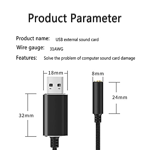 JeoPoom Tarjeta De Sonido Externa USB, Adaptador de Audio USB A Conector de 3,5 mm TRRS de 4 Polos, USB A 3,5mm Jacks Auriculares para Auriculares,PS4,PC,Ordenador Portátil,Sobremesa(Negro,20cm)