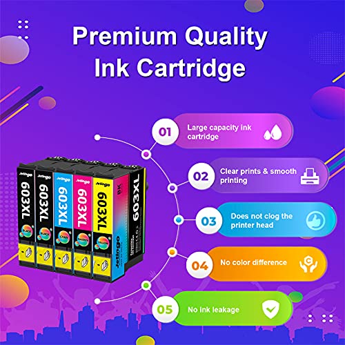 Jetingo 603 XL Reemplazo para Epson 603XL Cartuchos de Tinta Compatiable con Epson Expression Home XP-2100 XP-2105 XP-3100 XP-3105 XP-4100 XP-4105, Workforce WF-2810 WF-2830 WF-2835 WF-2850 (5P)