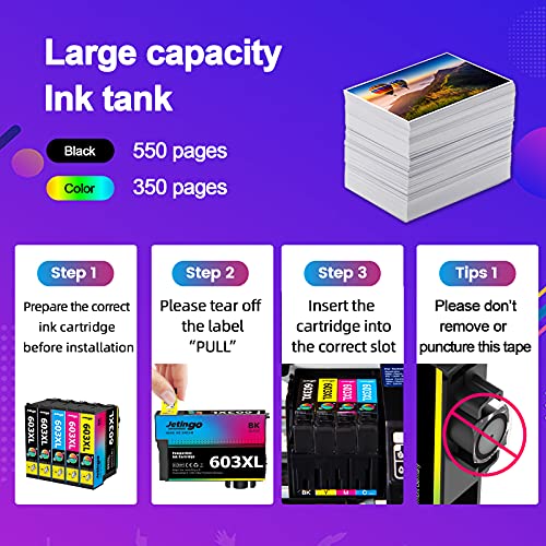 Jetingo 603 XL Reemplazo para Epson 603XL Cartuchos de Tinta Compatiable con Epson Expression Home XP-2100 XP-2105 XP-3100 XP-3105 XP-4100 XP-4105, Workforce WF-2810 WF-2830 WF-2835 WF-2850 (5P)