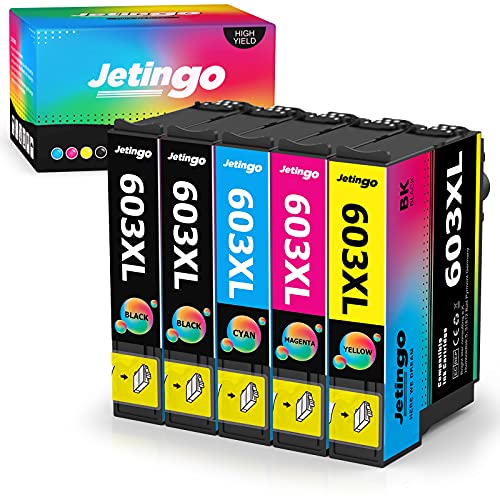 Jetingo 603 XL Reemplazo para Epson 603XL Cartuchos de Tinta Compatiable con Epson Expression Home XP-2100 XP-2105 XP-3100 XP-3105 XP-4100 XP-4105, Workforce WF-2810 WF-2830 WF-2835 WF-2850 (5P)