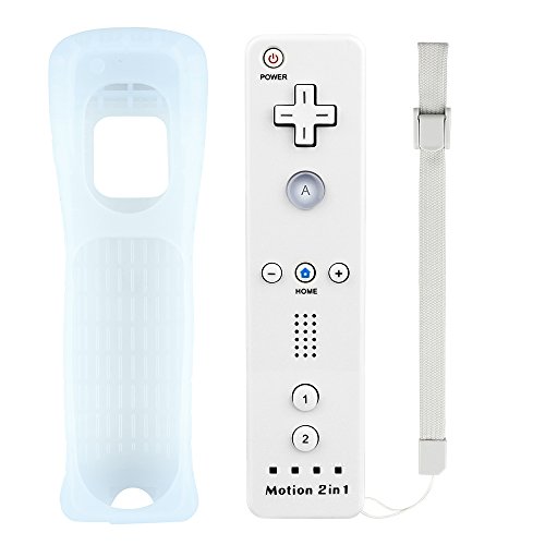 Jevogh Control Remoto Wii Motion Plus, GR19 Control Remoto inalámbrico para Juegos con Build-in Motion Plus con Funda de Silicona y Correa de muñeca Gratis para Nintendo Wii y Wii U - Blanco
