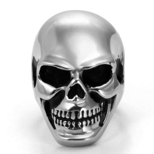 JewelryWe Anillo de Hombre Mujer Anillo de craneo Acero Inoxidable Anillo de Calavera Grande para el Compromiso y la Boda de Plata,Talla 7 Americana (ES#14=US#7)