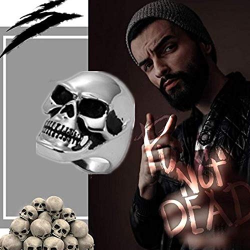 JewelryWe Anillo de Hombre Mujer Anillo de craneo Acero Inoxidable Anillo de Calavera Grande para el Compromiso y la Boda de Plata,Talla 7 Americana (ES#14=US#7)