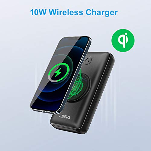 JIGA Batería Externa Inalámbrica 30000mAh Power Bank 18W PD USB-C con 3 Entradas y 5 Salidas y Linterna, 10W Qi Cargador Inducción Portátil Powerbank QC3.0 Carga Rápida para iPhone,Samsung,AirPods,etc