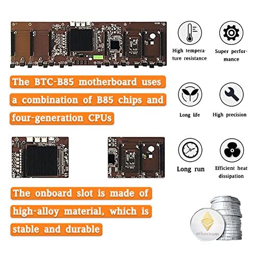 JINWEI BTC Mining Machine Motherboard CPU Group 8 Video Card Slots DDR3 Memory Integrated VGA Interface Low Power Consume de Energía, for Crypto Coin Currency, B85 Placa Base