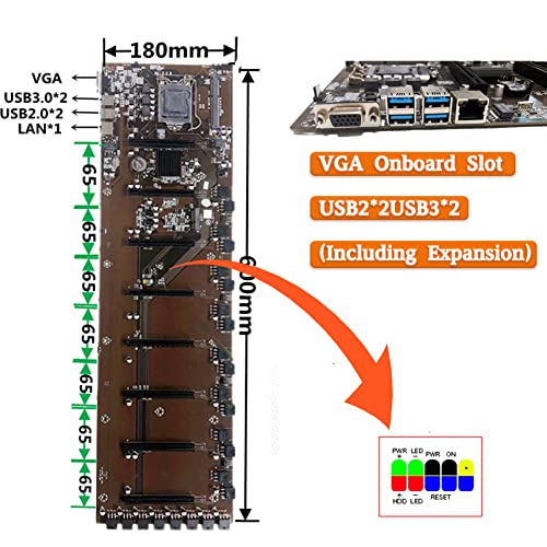 JINWEI BTC Mining Machine Motherboard CPU Group 8 Video Card Slots DDR3 Memory Integrated VGA Interface Low Power Consume de Energía, for Crypto Coin Currency, B85 Placa Base
