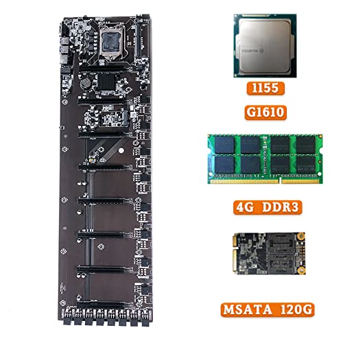JINWEI BTC Mining Machine Motherboard CPU Group 8 Video Card Slots DDR3 Memory Integrated VGA Interface Low Power Consume de Energía, for Crypto Coin Currency, B85 Placa Base