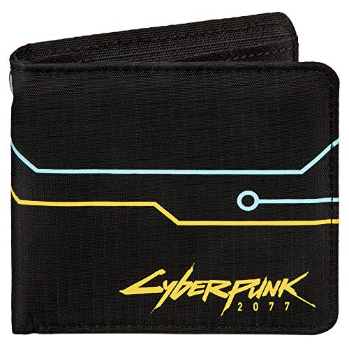 JINX Hombre Cyberpunk 2077 Hack Bi-Fold Wallet Accesorio de viaje- Billetera plegable, Black/Yellow/Blue, N/A