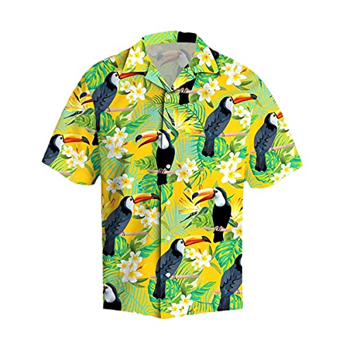 JJBKT 3D impresión loro tropical hawaiano camisa verano playa manga corta camisa de los hombres harajuku casual fresco camisa, Negro, 3XL
