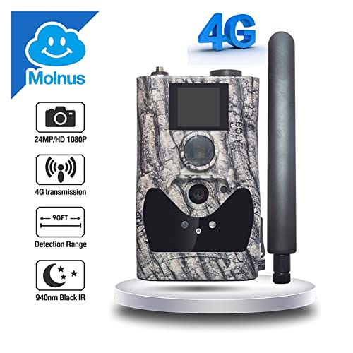 JJXX-BZ Cámara de vigilancia de Animales 4G Wireless Wildlife Trail Cameras Cloud Service Support 2 4MP Invisible Night Vision 90ft Suena Grabación Game Call Photo Traps Vigilancia ecológica
