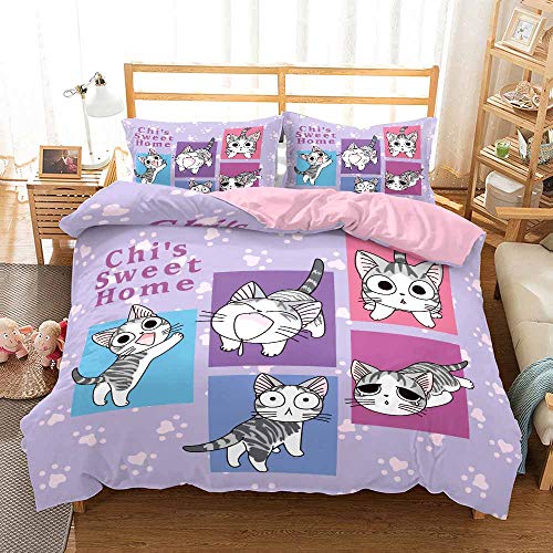 JNSS Chi's Sweet Home - Juego de cama infantil, diseño de gato, 1 funda nórdica y 2 fundas de almohada (Chi1, 200 x 200 cm + 80 x 80 cm x 2)