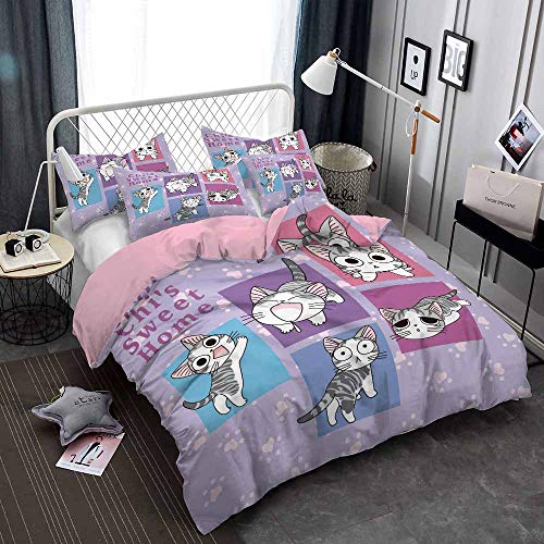 JNSS Chi's Sweet Home - Juego de cama infantil, diseño de gato, 1 funda nórdica y 2 fundas de almohada (Chi1, 200 x 200 cm + 80 x 80 cm x 2)