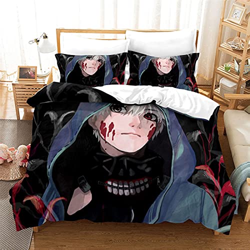 JNSS Tokyo Ghoul - Juego de ropa de cama infantil (3 piezas, 1 funda nórdica + 2 fundas de almohada, con cremallera, estampado anime (Ghoul10, individual 155 x 210 cm)