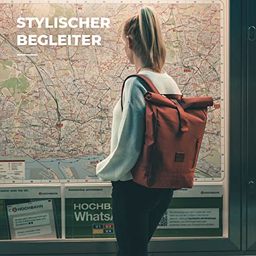 Johnny Urban Mochila Mujer y Hombre Roll Top Rojo Robin - Hecha de botellas PET Recicladas - Bolso Hombre y Mujer - Impermeable y Compartimento para Portátil