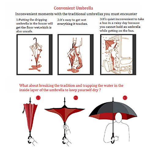 Jooayou Paraguas Invertido de Doble Capa,Paraguas Plegable de Manos Libres Autoportante,Paraguas a Prueba de Viento Anti-UV para la Lluvia del Coche al Aire Iibre (Cherry Flower)