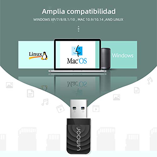 JOOWIN WiFi Adaptador USB,wifi usb 1300Mbps WiFi Antena USB 3.0 Dual Band 2.4GHz/5GHz Mini WiFi Dongle Adaptador Soporta Windows 7/8/8.1/10 / Mac OS 10.7-10.12 /11 Mac OSX, para PC Desktop