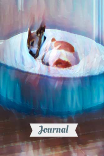 Journal with Sleeping Dog: Sleeping dog on a dog bed painted