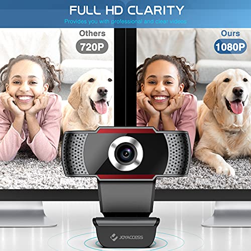 JOYACCESS Webcam PC con Micrófono, Web Cámara 1080P, Negro y Rojo, Vista Gran Angular de 105º para Transmisión en Streaming, Conferencias en Zoom, Youtube, Skype, Compatible con Windows, Mac
