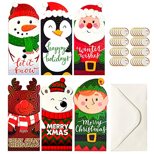 JOYIN 36 piezas holográficas de personajes de Navidad para dinero en efectivo, cheques o tarjetas de regalo