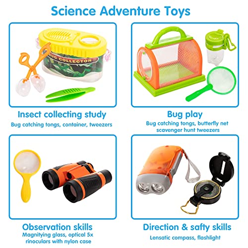 JOYIN Kit de Explorador al Aire Libre para Niños y Juguetes para Atrapar Insectos(Chaleco, sombrero, binoculares, linterna, lupa y brújula)para Exploración en Interiores o Exteriores