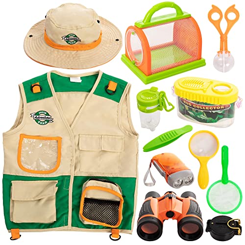JOYIN Kit de Explorador al Aire Libre para Niños y Juguetes para Atrapar Insectos(Chaleco, sombrero, binoculares, linterna, lupa y brújula)para Exploración en Interiores o Exteriores