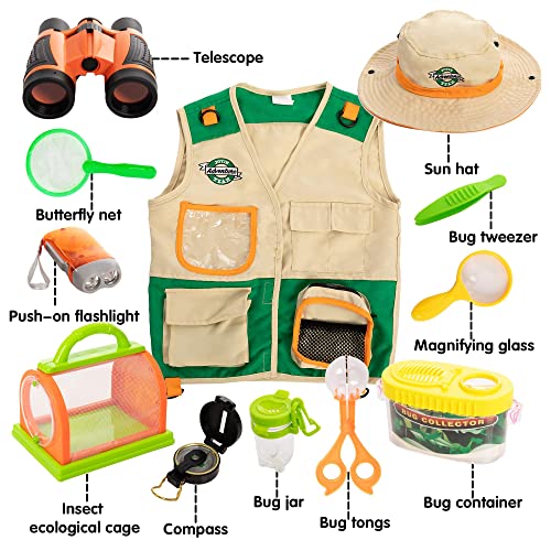 JOYIN Kit de Explorador al Aire Libre para Niños y Juguetes para Atrapar Insectos(Chaleco, sombrero, binoculares, linterna, lupa y brújula)para Exploración en Interiores o Exteriores