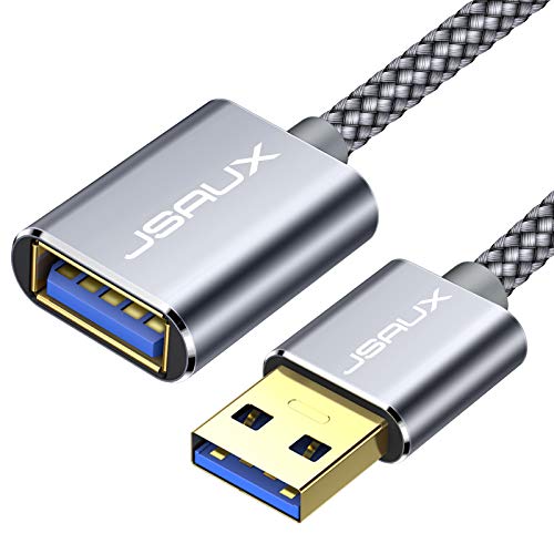 JSAUX Cable Alargador USB 3.0 [3M]Duradera Cable Extension USB Tipo A Macho a A Hembra Alta Velocidad 5 Gbps para Impresora,Ratón,Teclado,Hub,Pendrive,Mando de PS3,Disco Externo,Ordenad y Otros -Gris
