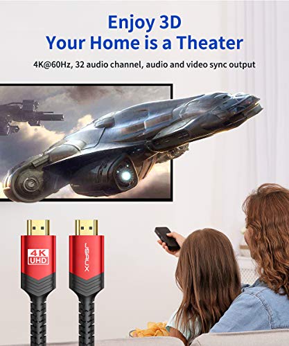 JSAUX Cable HDMI 4K 2 Metros, Cable HDMI 2.0 de Alta Velocidad de 18 Gbps Soporte 3D, Video 4K@60Hz, UHD 2160P, HD1080P, ARC, Apple TV, Playstation PS4 PS3 PC-Rojo 2m