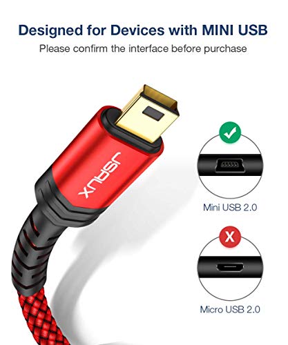 JSAUX Cable Mini USB 1M+2M [2pack] USB Tipo A a USB Mini B 2.0 Cable de Carga de Datos Compatible con Controlador PS3,GPS,Tabletas GoPro, Canon Nikon Disco Duro, Reproductor MP3, Tiptoi -Rojo