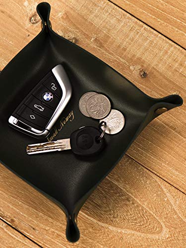 JSL HOME Bandejas de Almacenamiento PU Cuero Pequeño Cuadrado DIY Escritorio Ordenado Caja Decoración del Hogar para Dulces Monedas Dinero Tarjetas Joyería Coche Llaves Reloj 20x20cm con Hebilla Negro