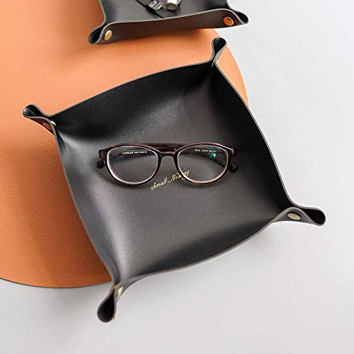 JSL HOME Bandejas de Almacenamiento PU Cuero Pequeño Cuadrado DIY Escritorio Ordenado Caja Decoración del Hogar para Dulces Monedas Dinero Tarjetas Joyería Coche Llaves Reloj 20x20cm con Hebilla Negro