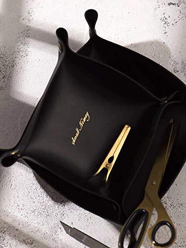 JSL HOME Bandejas de Almacenamiento PU Cuero Pequeño Cuadrado DIY Escritorio Ordenado Caja Decoración del Hogar para Dulces Monedas Dinero Tarjetas Joyería Coche Llaves Reloj 20x20cm con Hebilla Negro