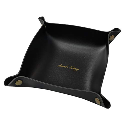 JSL HOME Bandejas de Almacenamiento PU Cuero Pequeño Cuadrado DIY Escritorio Ordenado Caja Decoración del Hogar para Dulces Monedas Dinero Tarjetas Joyería Coche Llaves Reloj 20x20cm con Hebilla Negro