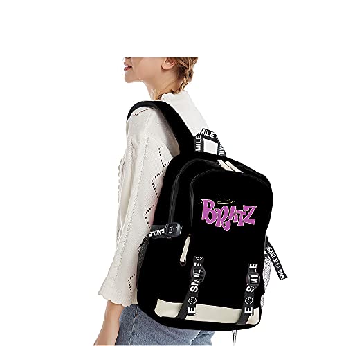Juego Bratz Rock Angelz Merch Mochila Oxford School Bag Adolescente Bolsa de viaje Mochila de tres piezas Set Bolsa, 1.2, XL,