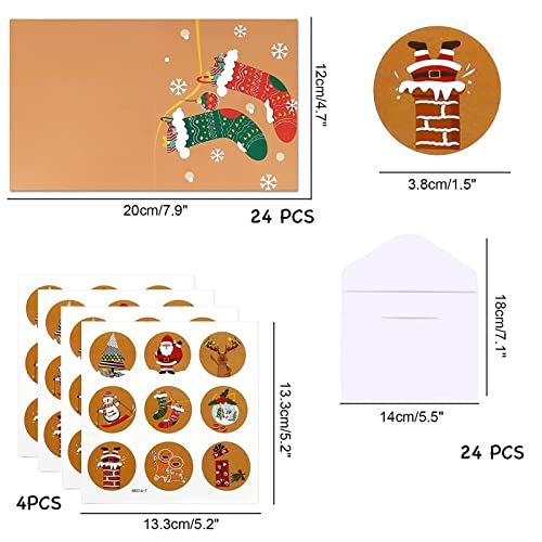Juego de 24 tarjetas de Navidad con sobres y pegatinas, postales de Navidad, tarjetas postales de Navidad